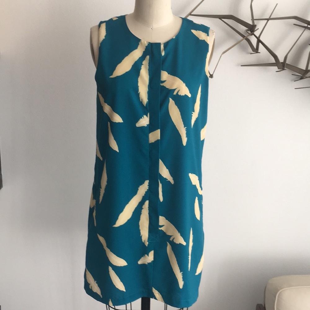 Karen Zambos Colton feather print shift dress